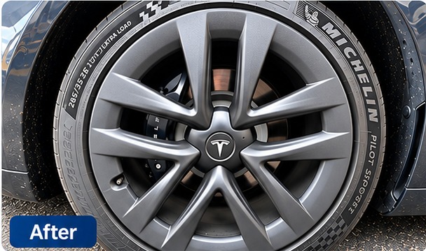 Tesla wheel after curb rash repair